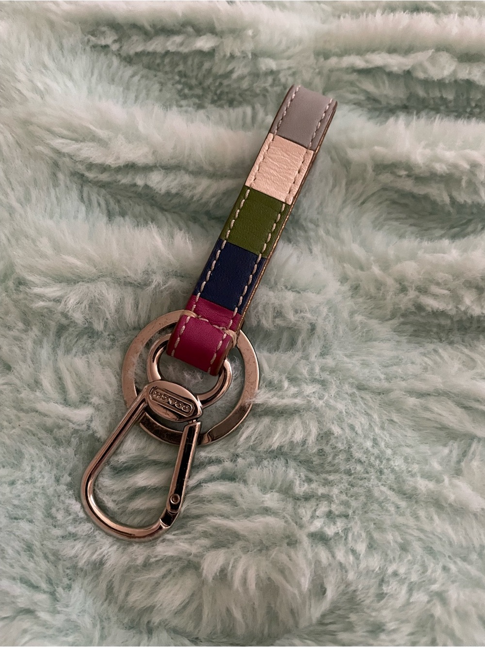 Coach Multicolor Stitched Leather Key Fob with Silver Hardware